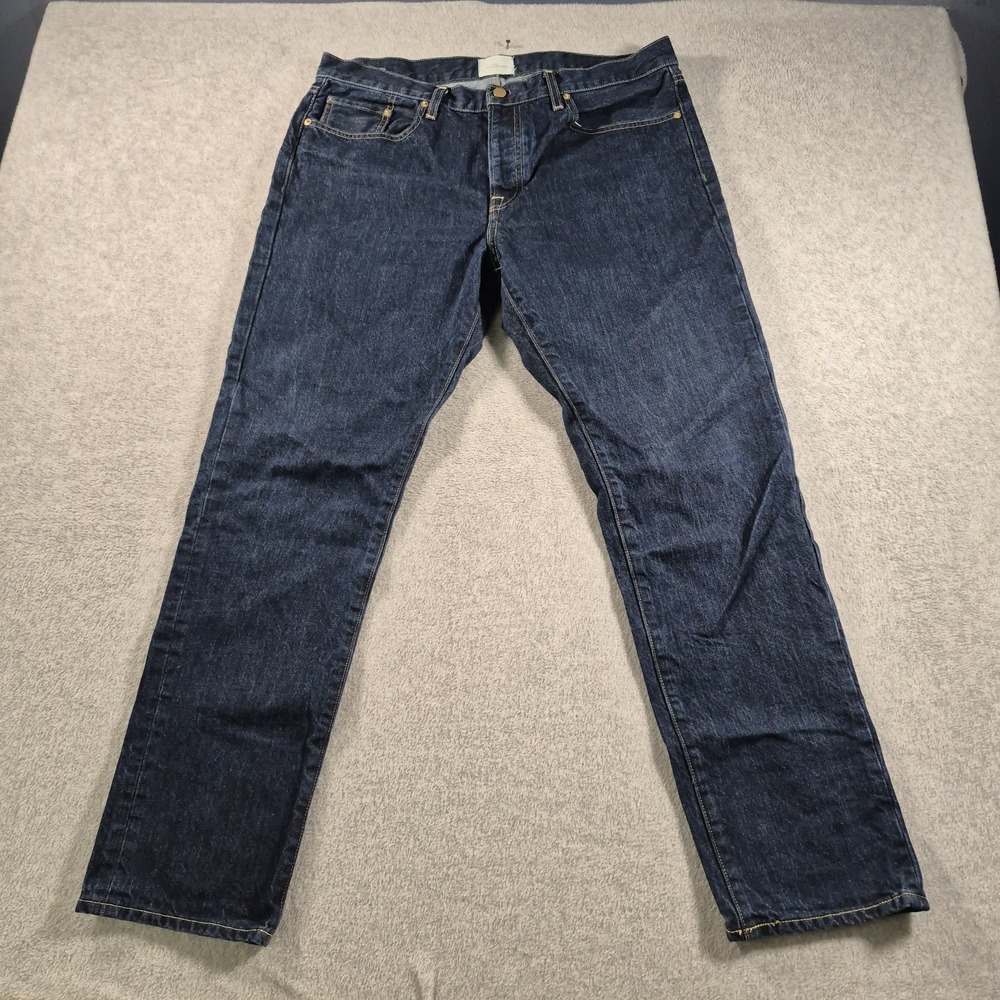 Sid Mashburn Jeans Mens 38x32 (37x30) Navy Gold Buttons Dark Wash Straight Denim